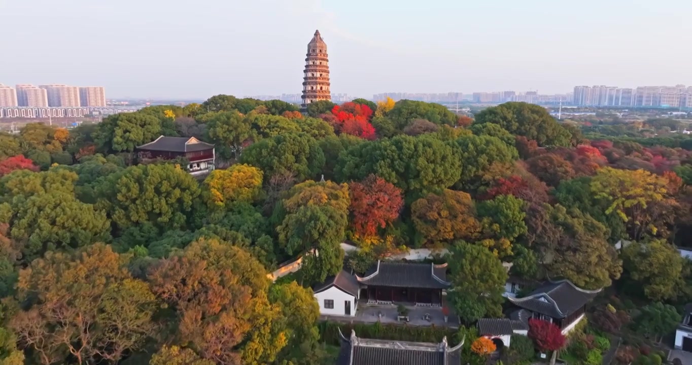 秋天的虎丘山风景名胜区航拍视频素材