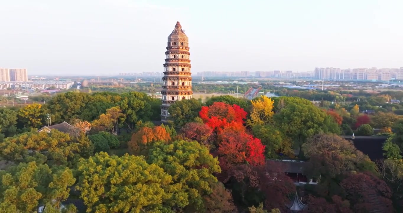 秋天的虎丘山风景名胜区航拍视频素材