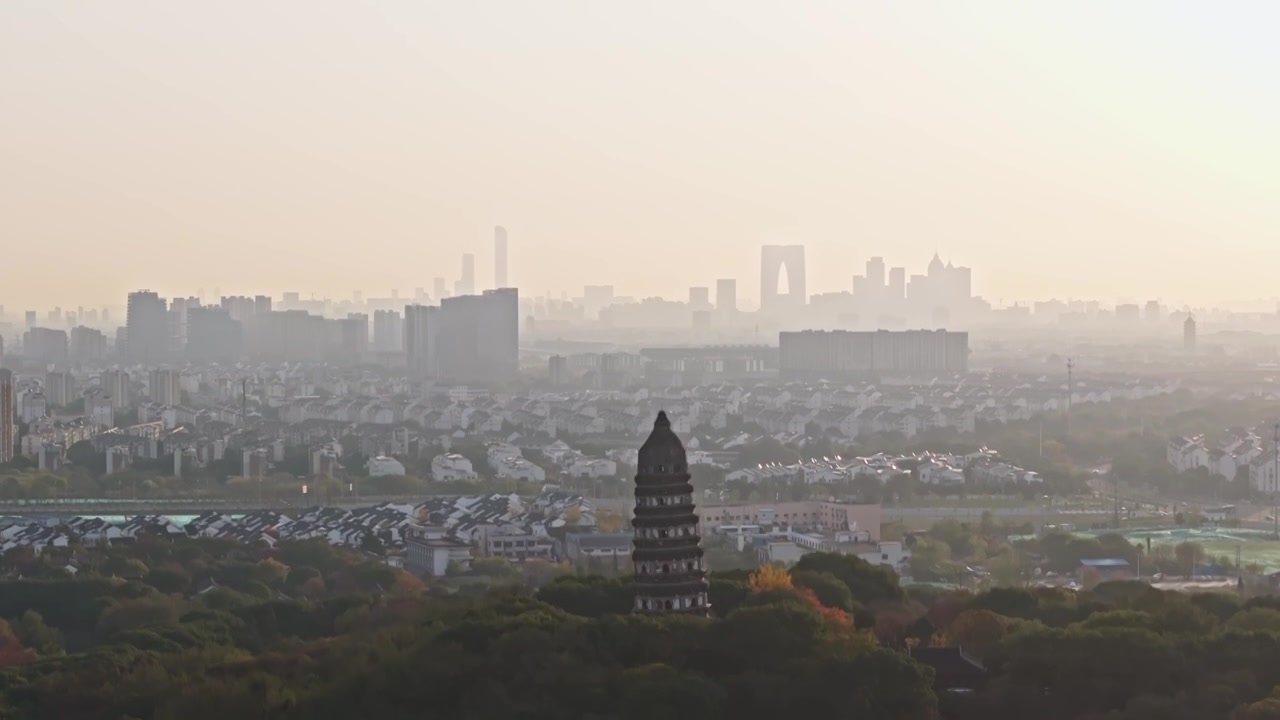 秋天的虎丘山风景名胜区航拍视频素材