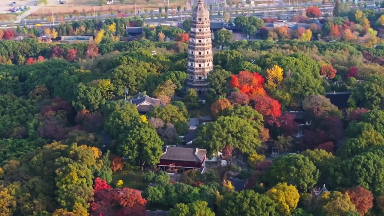 秋天的虎丘山风景名胜区航拍视频素材