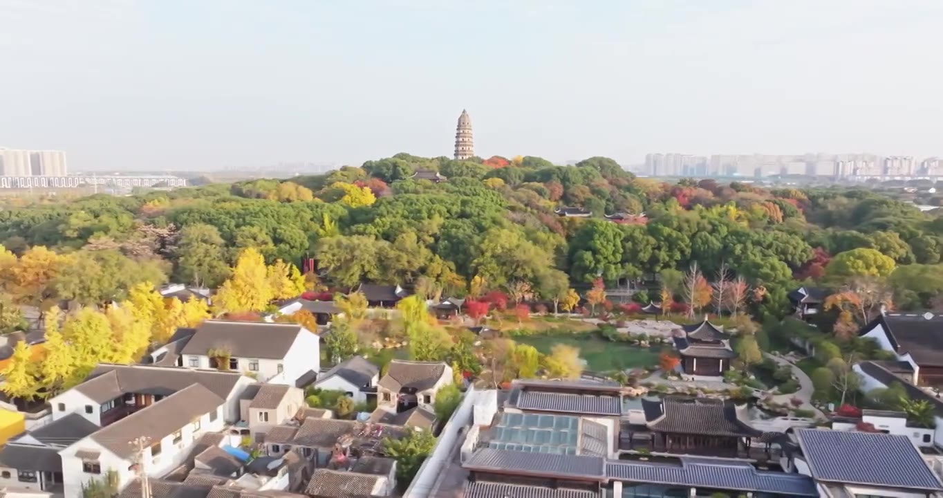 秋天的虎丘山风景名胜区航拍视频素材