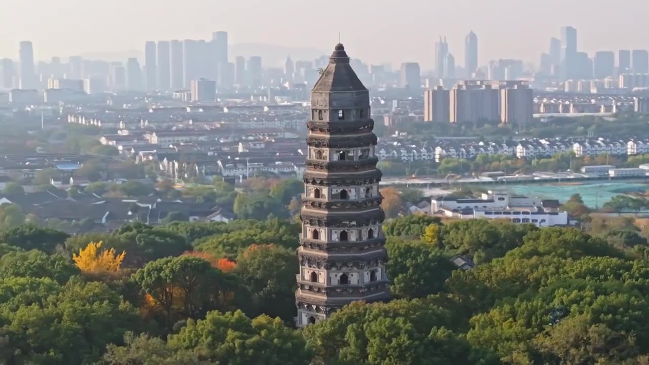 秋天的虎丘山风景名胜区航拍视频素材