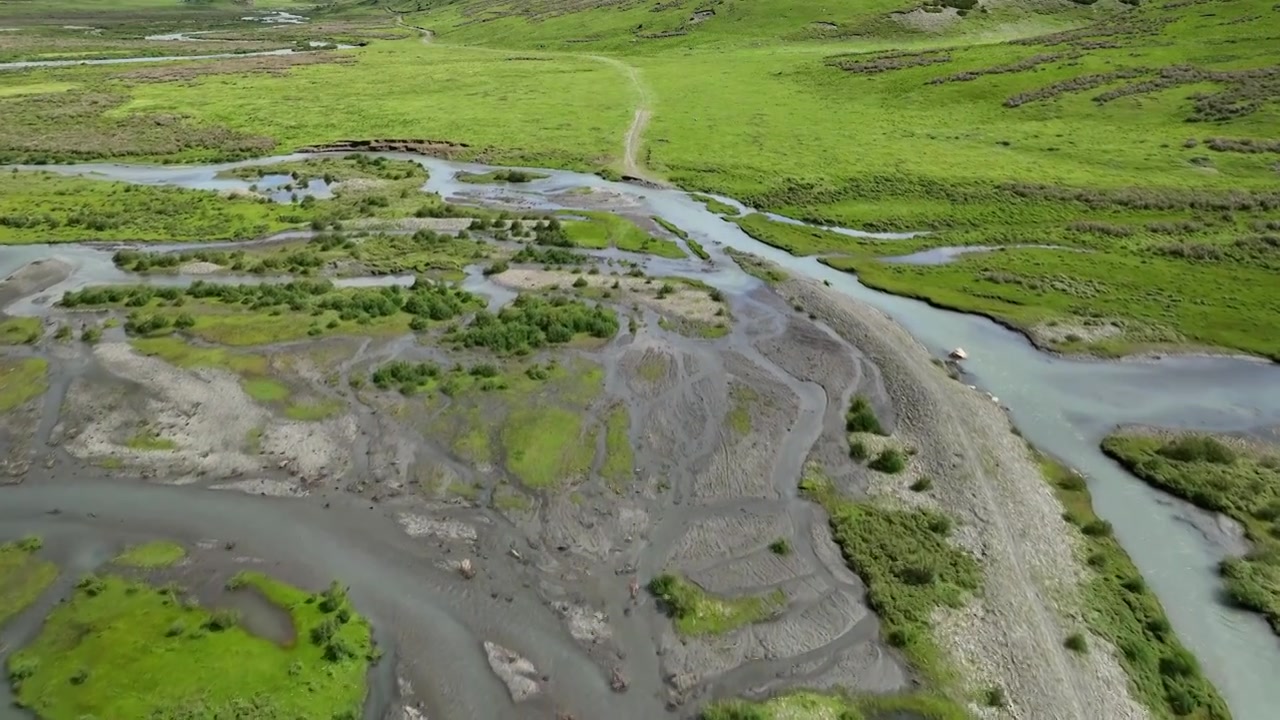 航拍四川甘孜白玉县纳塔乡生态草原河流风光视频素材