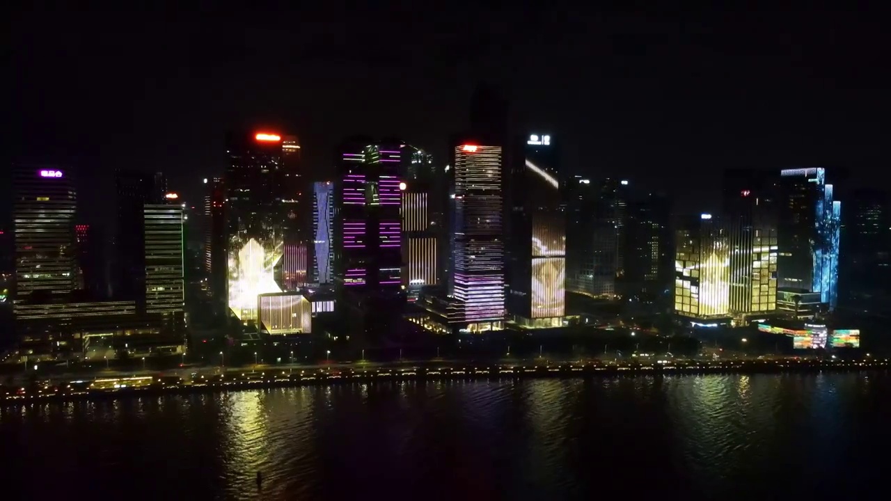 广州琶洲中央商务区新年灯光夜景视频素材