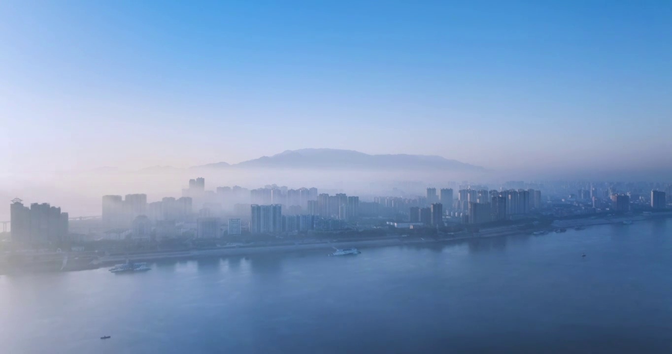 江西九江冬季晨景航拍延时视频素材