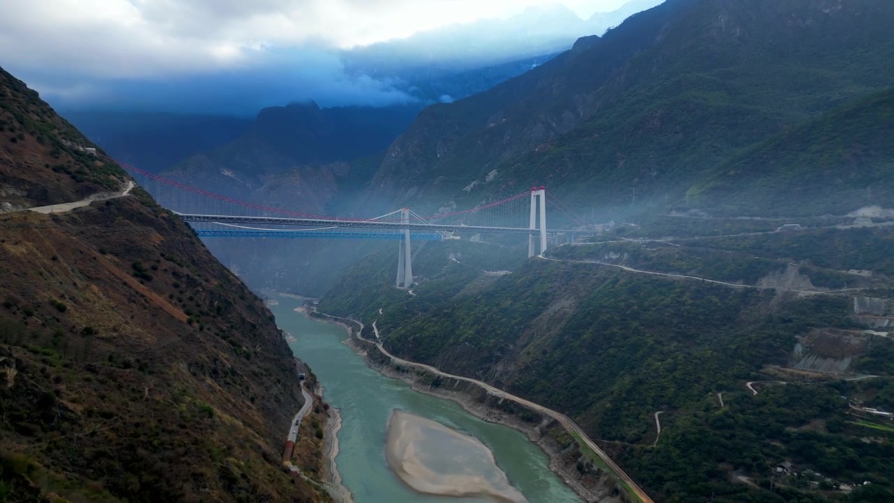 云南金沙江虎跳峡大桥视频素材