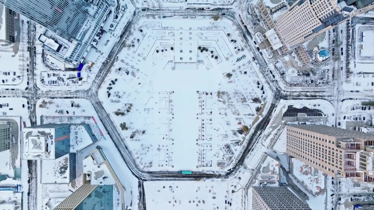 中国黑龙江哈尔滨松北新区雪景航拍视频素材