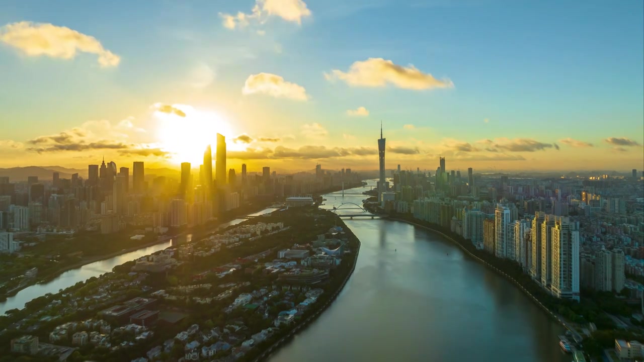 广州海珠区日出航拍延时视频素材画面3