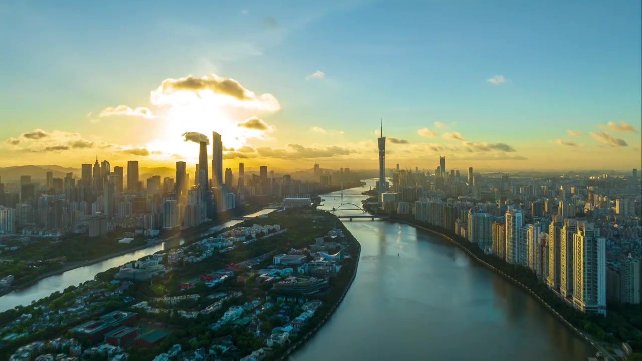 广州海珠区日出航拍延时视频素材画面4
