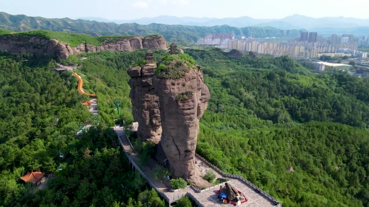 中国河北承德市 双塔山 夏天晴天风景航拍4k视频视频素材