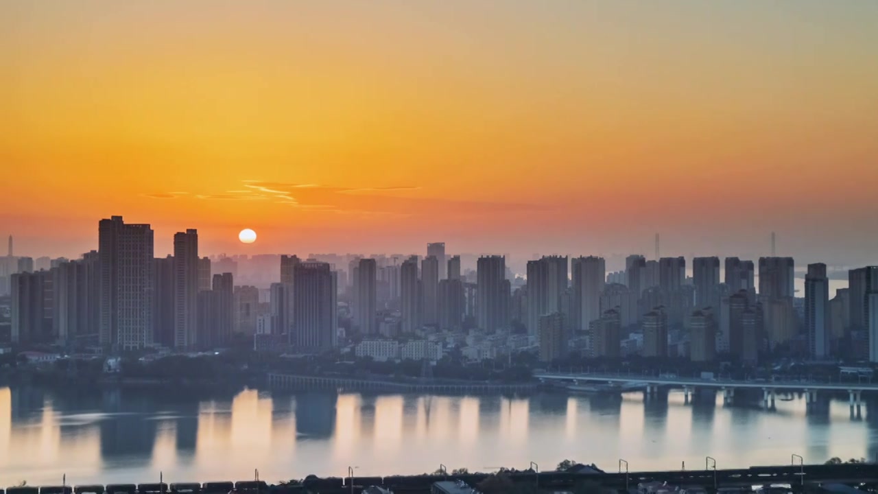 九江日落白水湖航拍延时视频素材