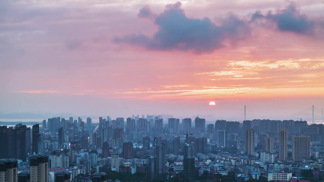 九江日落城景航拍延时视频素材