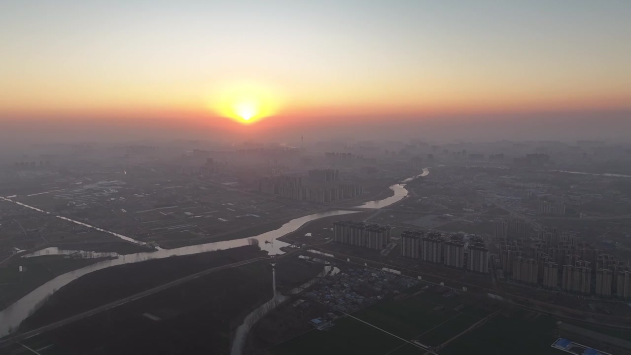 周口城市天际线日出贾鲁河流域视频素材