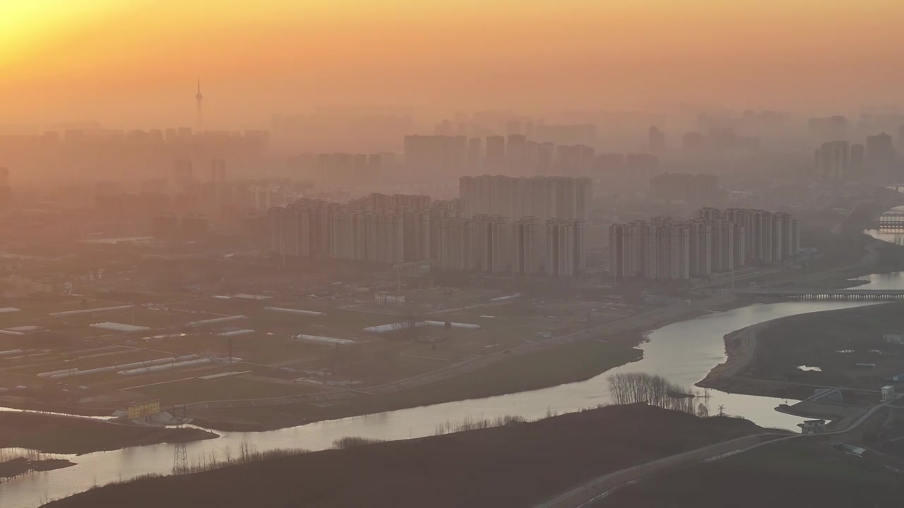 周口城市天际线日出贾鲁河流域视频素材