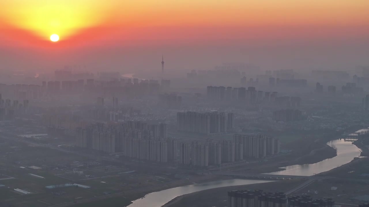 周口城市天际线日出贾鲁河流域视频素材