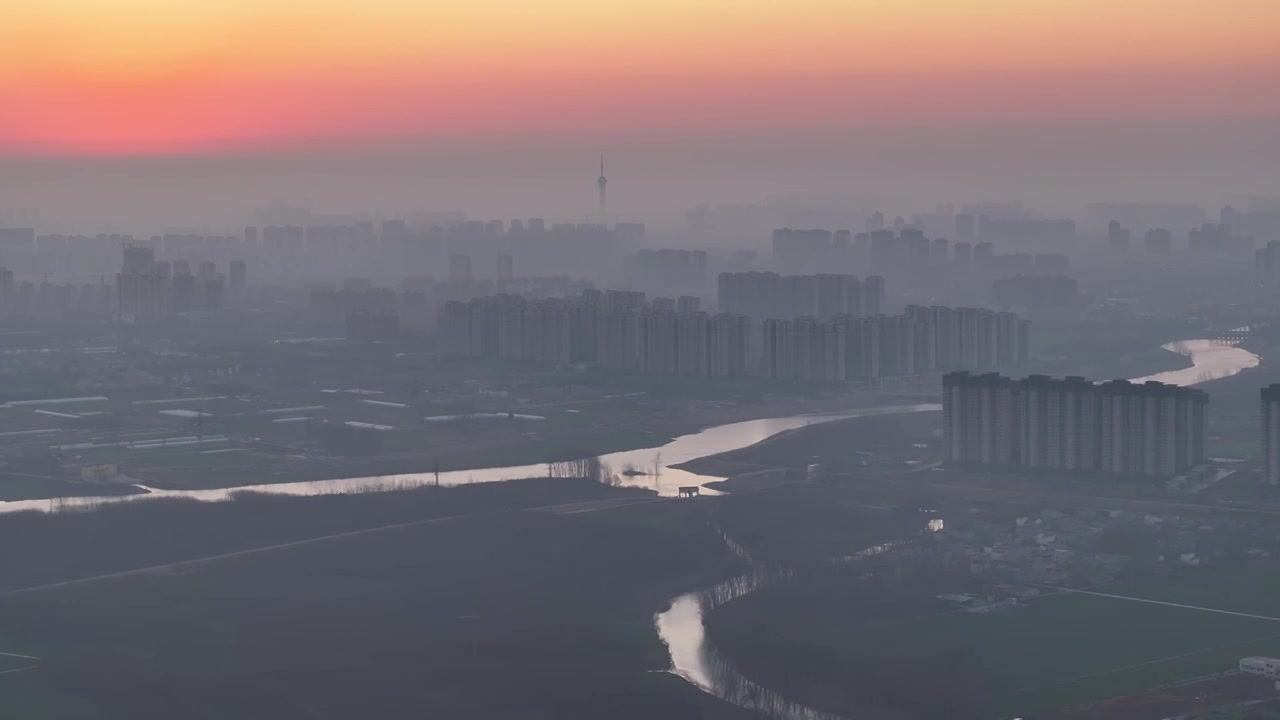 周口城市天际线日出贾鲁河流域视频素材