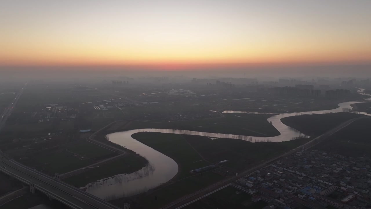 周口城市天际线日出贾鲁河流域视频素材