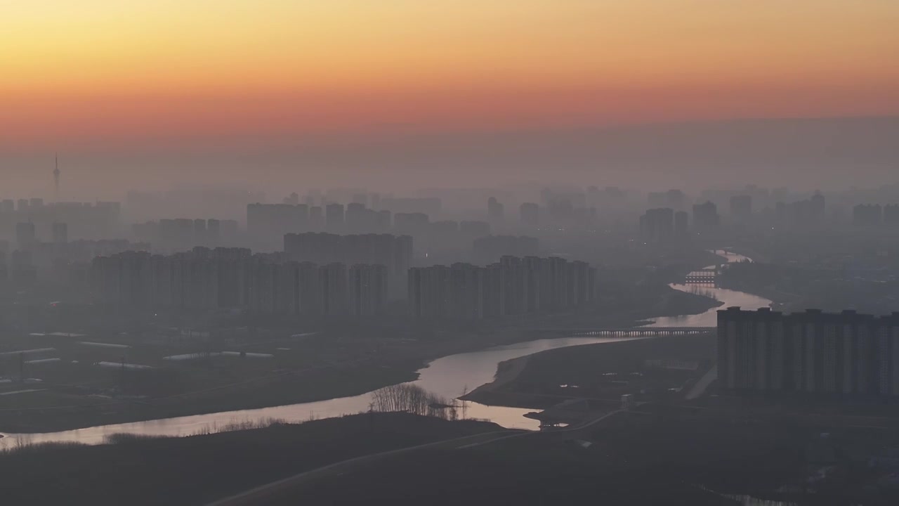 周口城市天际线日出贾鲁河流域视频素材