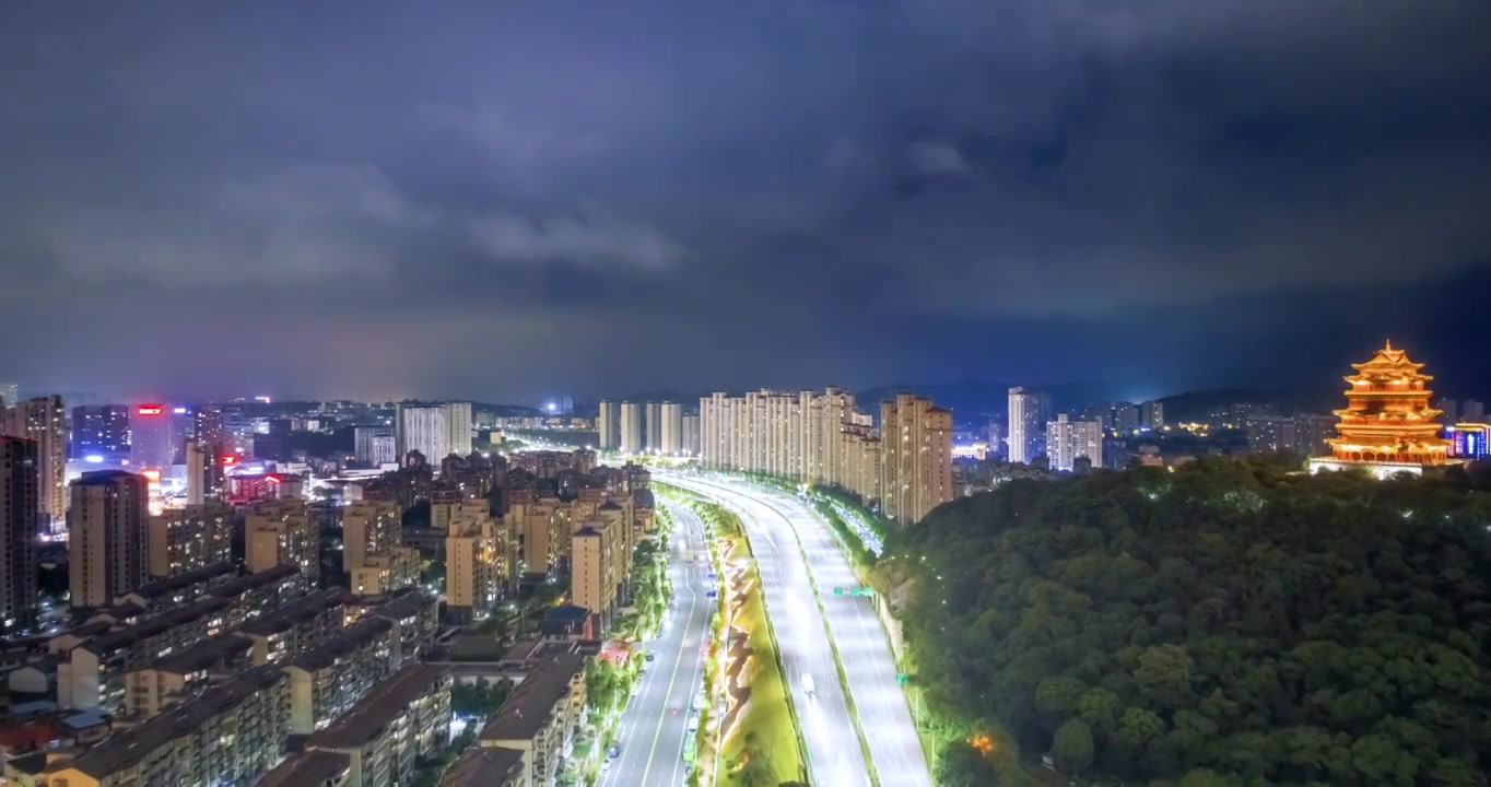 九江快速路夜景南山公园段航拍延时视频素材