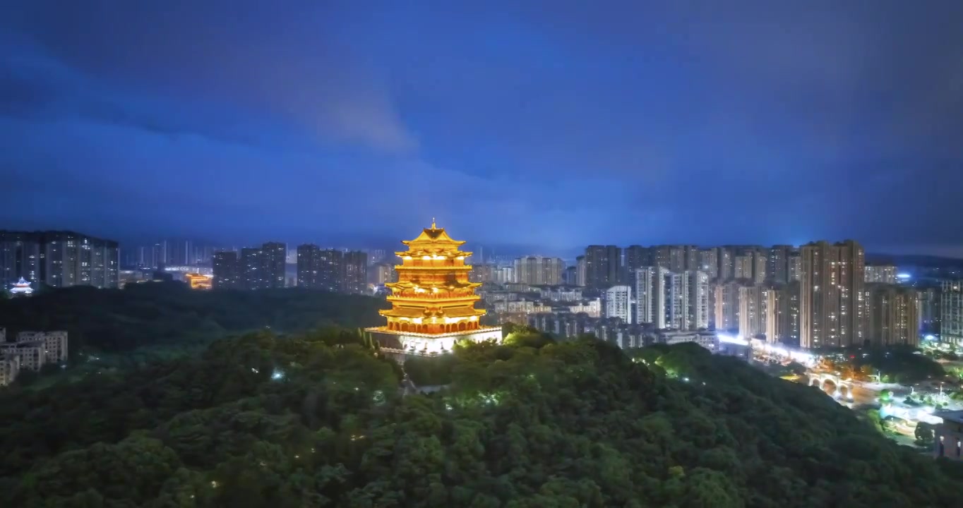 九江德化楼夜景环绕航拍延时视频素材