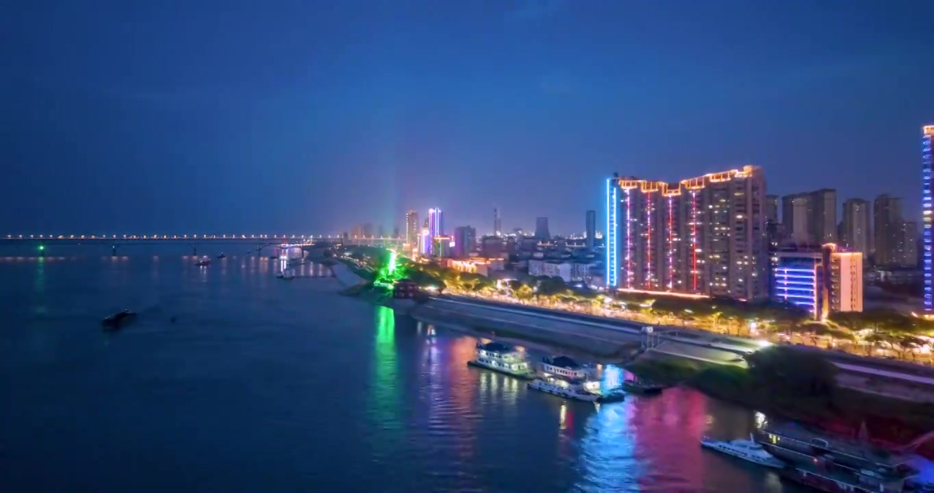 九江浔阳江畔夜景航拍延时视频素材