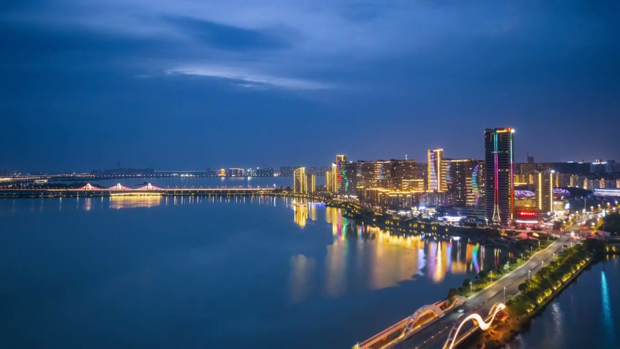 九江八里湖新区夜景航拍延时视频素材