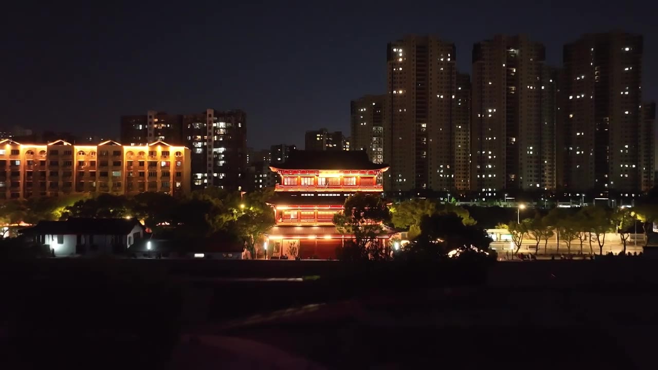 九江市浔阳楼夜景航拍视频素材