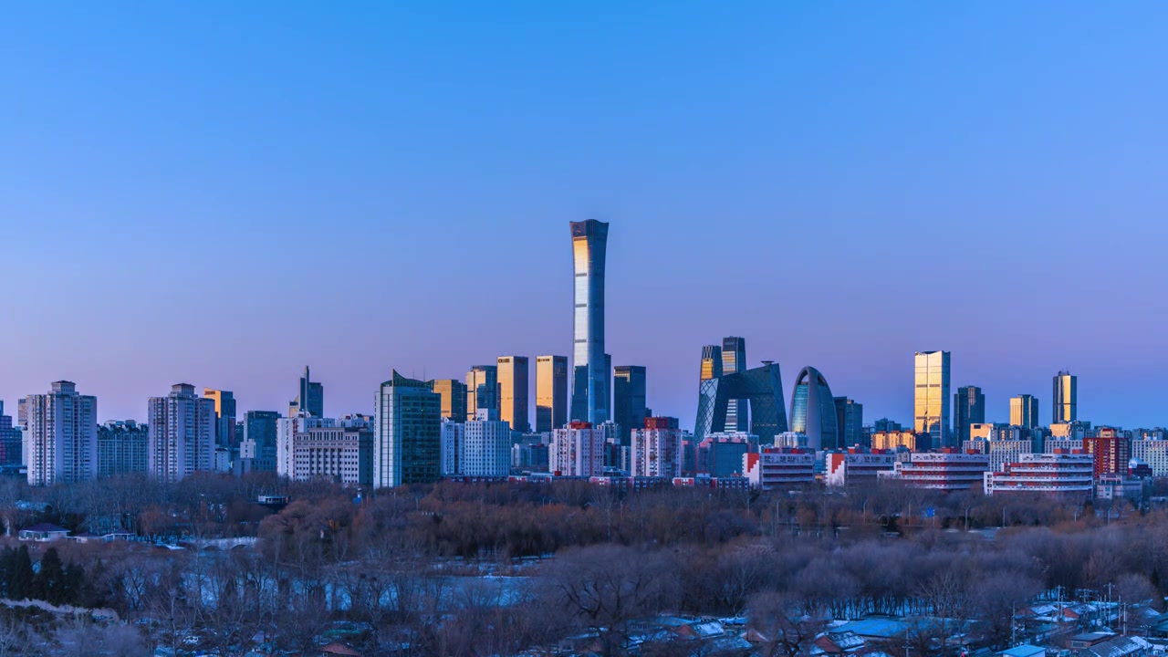 冬季北京国贸城市天际线夜转日延时视频素材