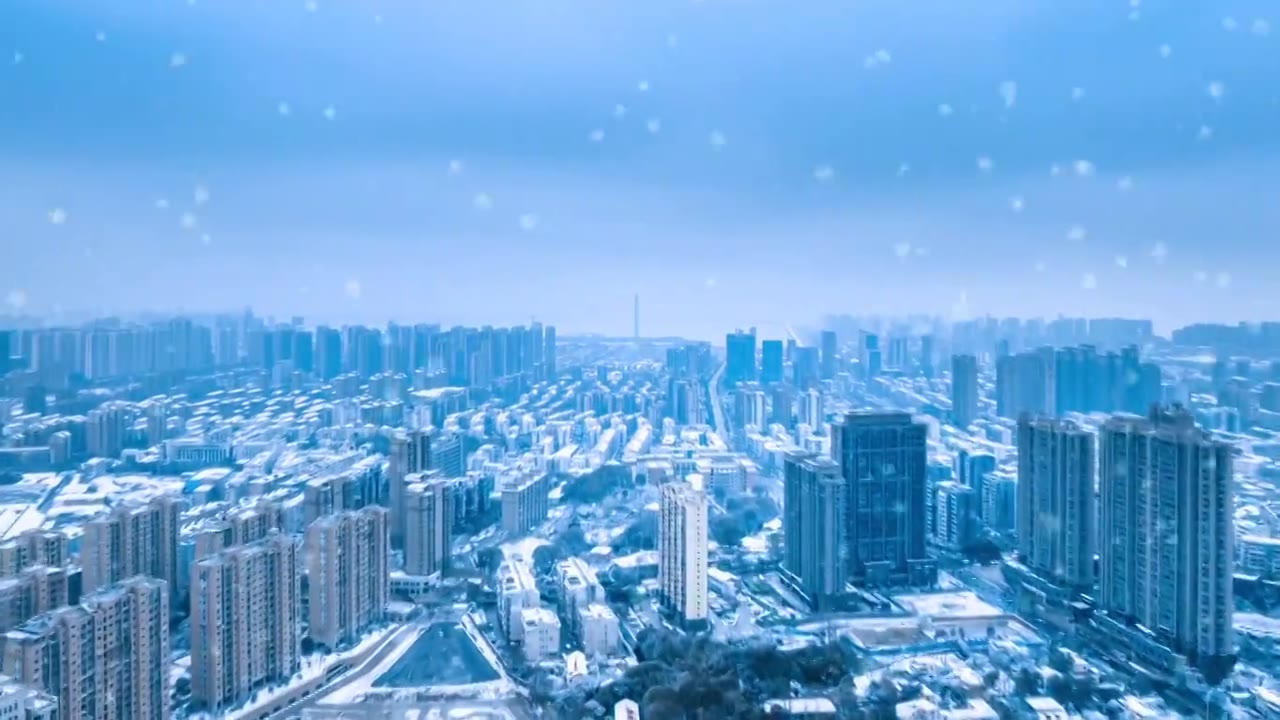 九江下雪城市冬季雪景航拍延时视频素材