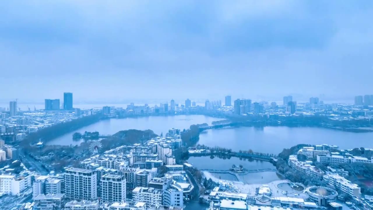 九江浔城雪景航拍延时视频素材