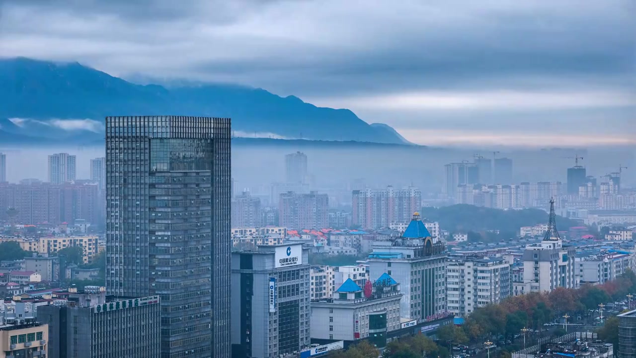 烟雨九江冬季城景延时视频素材