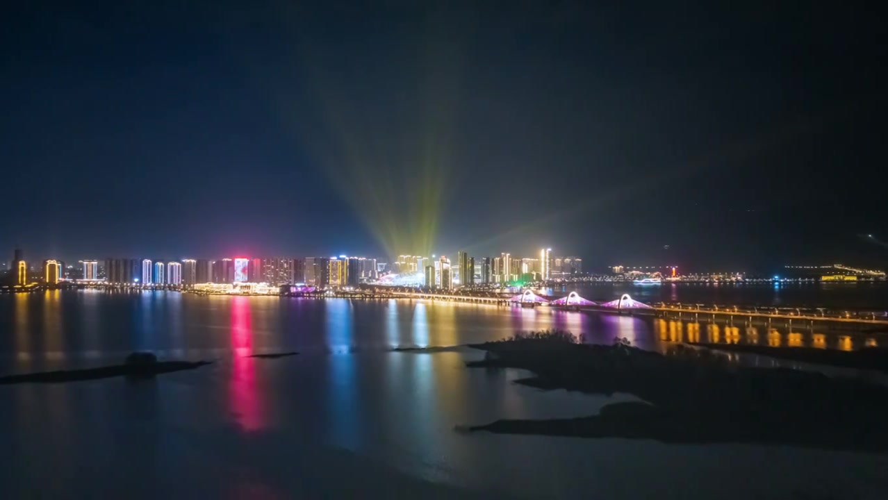 九江八里湖夜景延时航拍视频素材