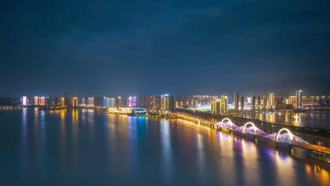 九江八里湖夜景航拍延时视频素材