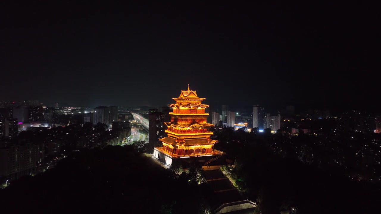 九江德化楼夜景环绕航拍视频视频素材