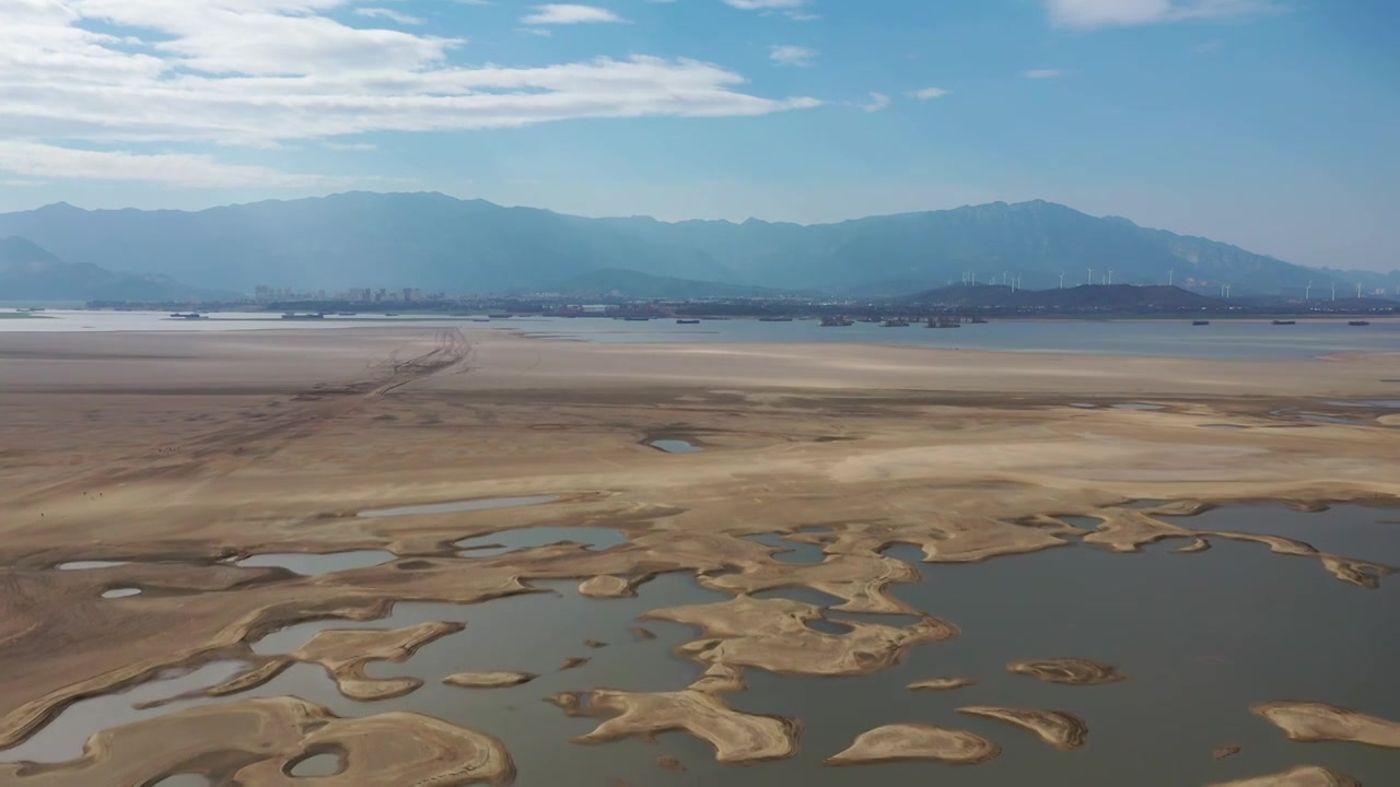 枯水季的鄱阳湖航拍视频素材