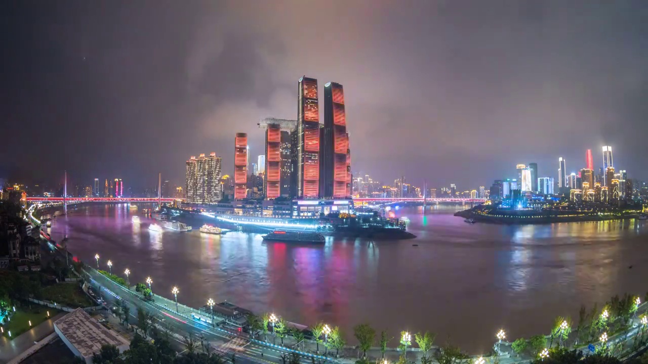 重庆朝天门鱼眼视角夜景延时视频素材