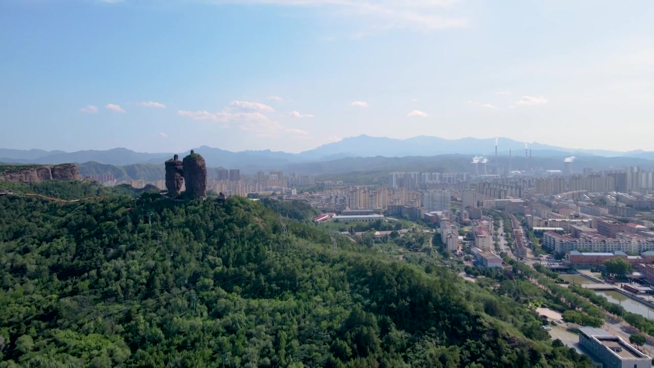 中国河北承德市 双塔山 夏天晴天风景航拍4k视频视频素材