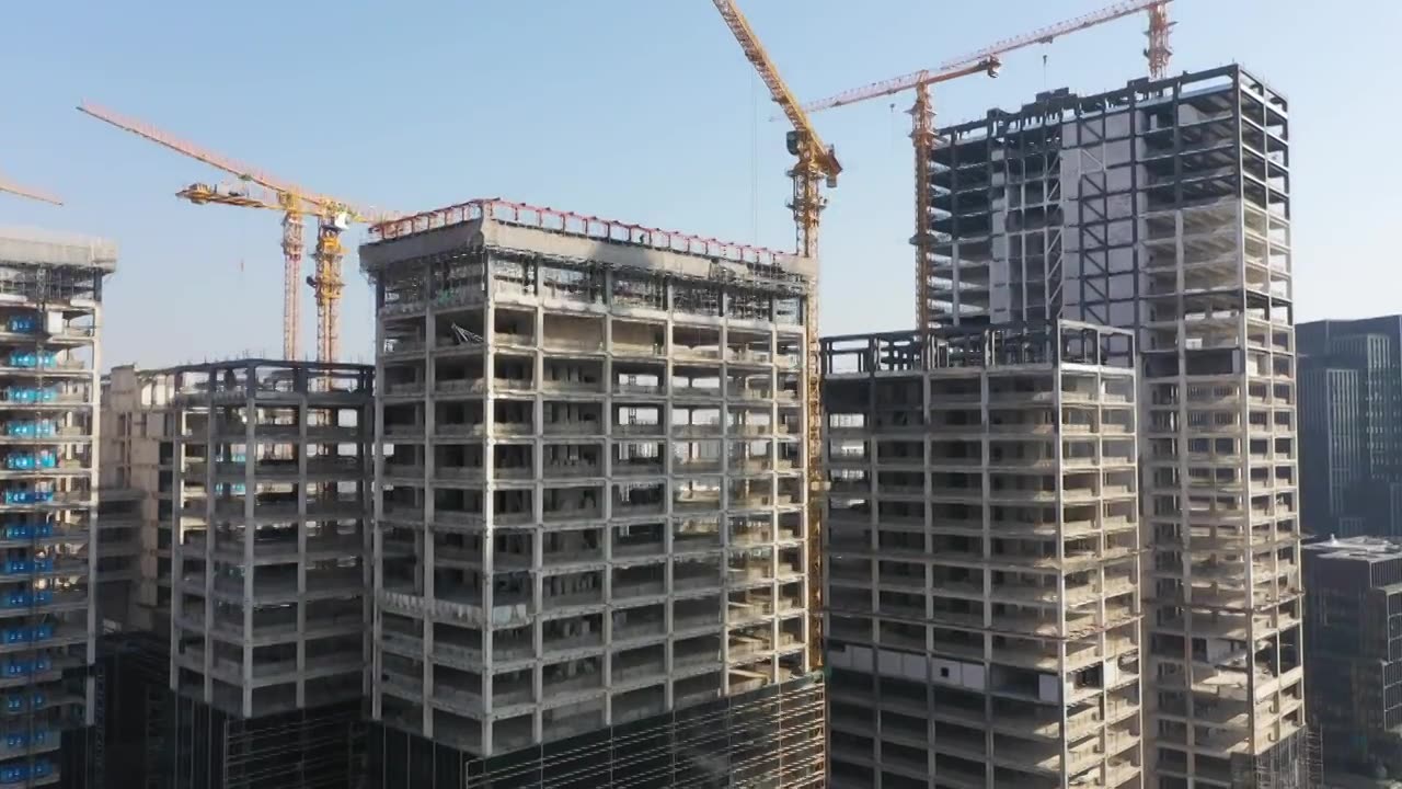 航拍建造中的高楼，建筑工地。视频素材