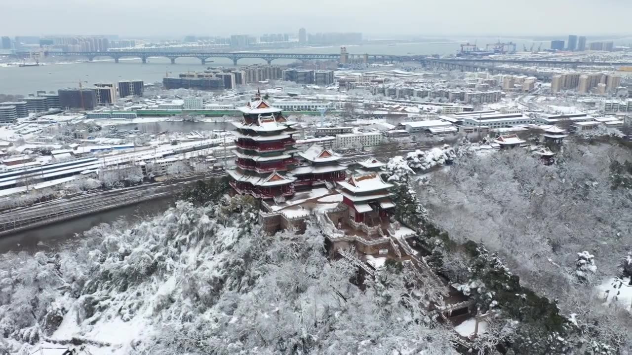 阅江楼冬季雪景视频素材