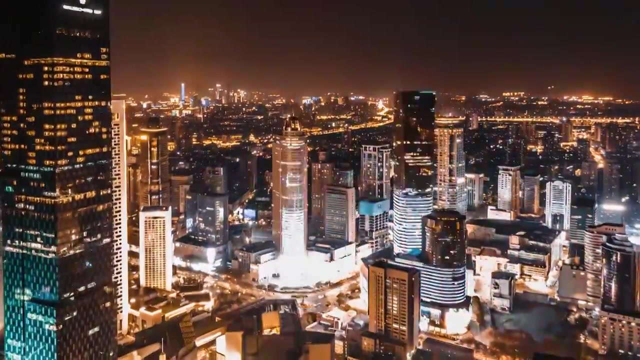 南京航拍延时，新街口夜景延时视频素材