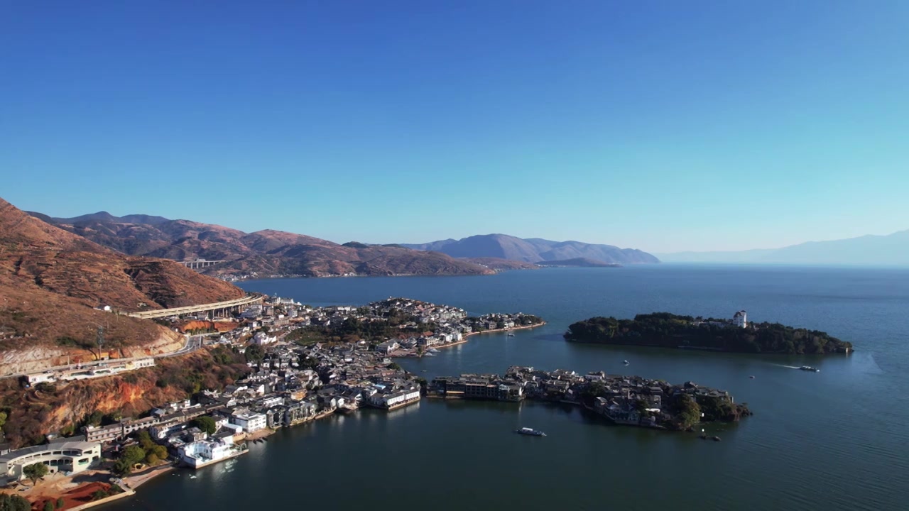 航拍云南旅游大理洱海双廊镇自然风景视频素材