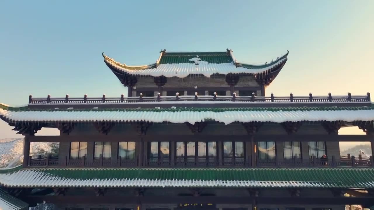 建筑外部,寺庙,旅游目的地,中国文化,无人,传统,历史,建筑,户外,白昼,雪,旅行,高山,风景,旅游视频素材