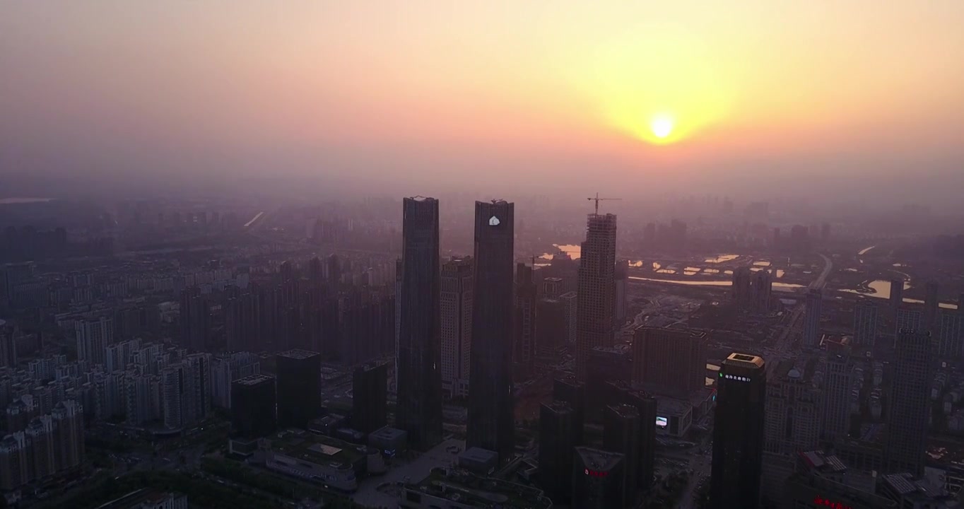 航拍南昌红谷滩日落城市风景视频素材