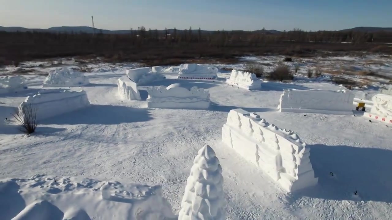 呼伦贝尔根河冷极村雪雕公园视频素材