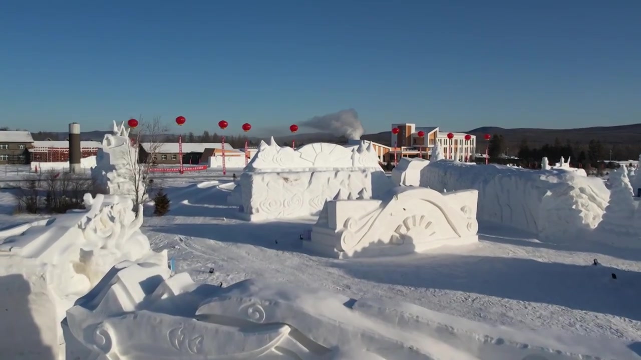 呼伦贝尔根河冷极村雪雕公园视频素材