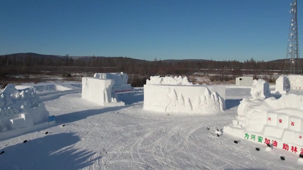 呼伦贝尔根河冷极村雪雕公园视频素材