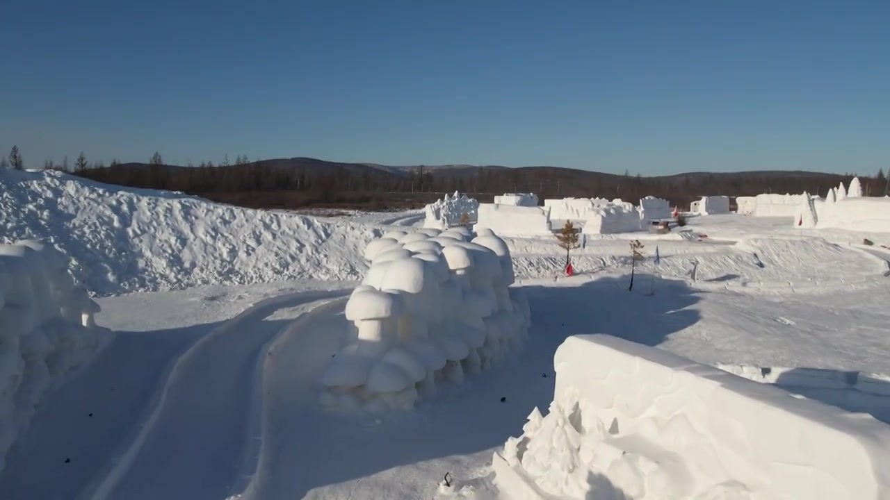 呼伦贝尔根河冷极村雪雕公园视频素材