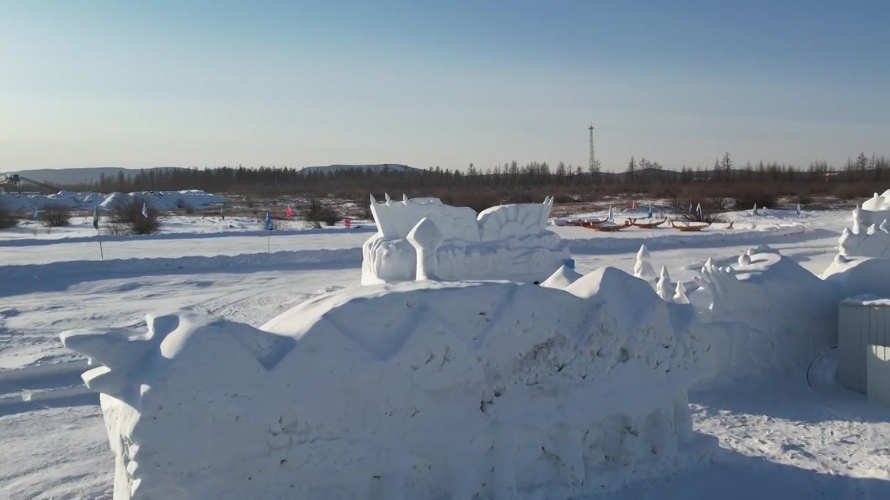 呼伦贝尔根河冷极村雪雕公园视频素材