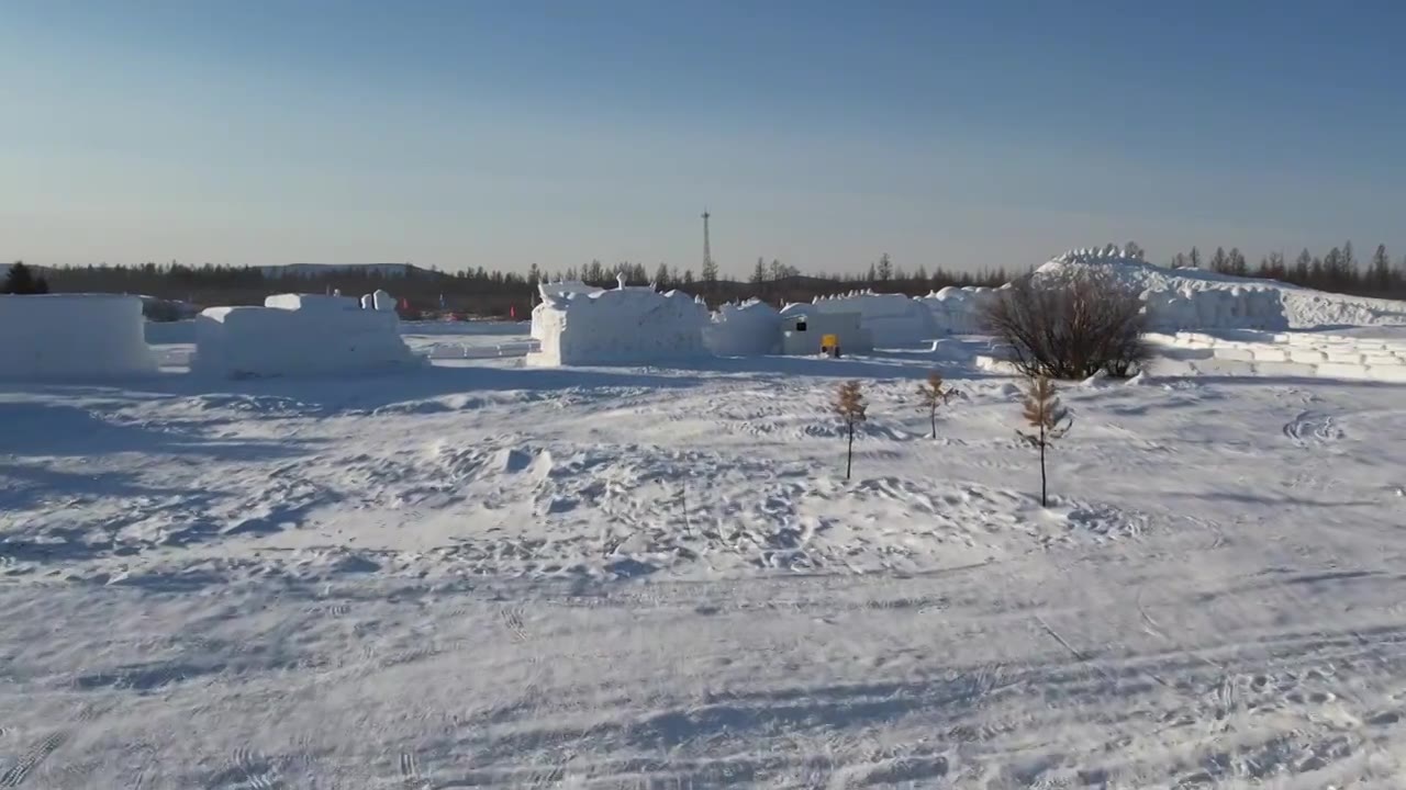 呼伦贝尔根河冷极村雪雕公园视频素材