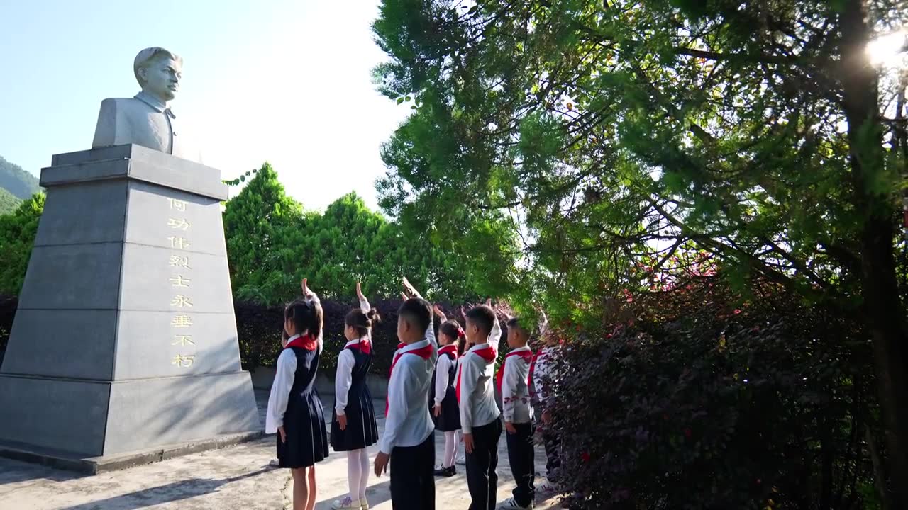 小学生陵园祭奠革命英烈英雄视频素材